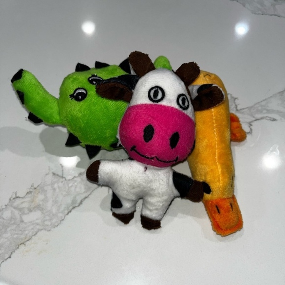 Plush Animal Toy Set - Cow, Dinosaur, Duck